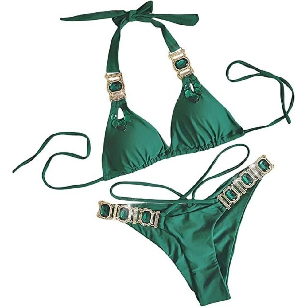 NEW Sparkling Bling Crystal Rhinestone Bikini Swimsuit Beachwear +FREE G… - Picture 4 of 15